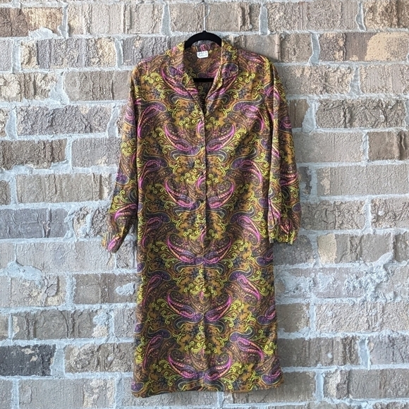 Vintage 1960s John Abbott Long Sleeve Button Up Midi Dress - Picture 1 of 7